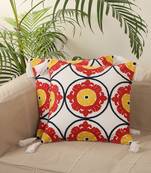 Rangoli desgin Red & White Embroidery with Tassels Cotton Set of 5 Cushion Covers