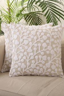 Aari work Grey & White Embroidery with Floral Desgin Cotton Set of 5 Cushion Covers