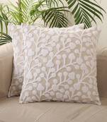 Aari work Grey & White Embroidery with Floral Desgin Cotton Set of 5 Cushion Covers