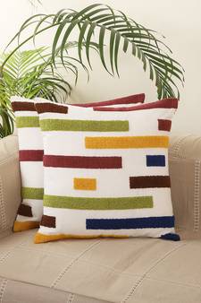 Geometric Aari work Multicolor Embroidery Cotton Set of 5 Cushion Covers