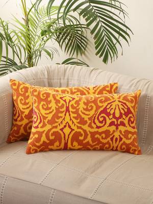 Abstractive Desgin Orange Fully Embroidery Cotton Set of 2 Cushion Covers 1