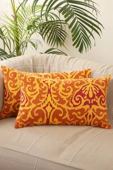 Abstractive Desgin Orange Fully Embroidery Cotton Set of 2 Cushion Covers