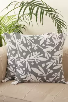 Aari work Grey Embroidery with Floral Desgin Cotton Set of 2 Cushion Covers
