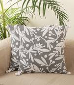 Aari work Grey Embroidery with Floral Desgin Cotton Set of 2 Cushion Covers