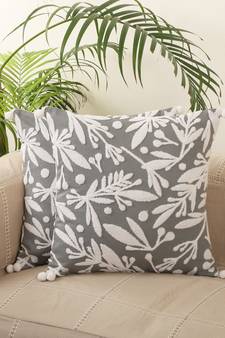 Aari work Grey Embroidery with Floral Desgin Cotton Set of 5 Cushion Covers