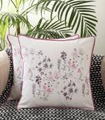 Floral Print with Fancy Dori White Embroidered Hand Beaded Cotton Set of 5 Cushion Covers