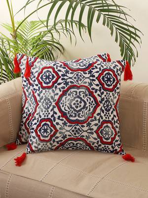 Abstract Blue & Red Embroidery with Dori work Cotton Set of 2 Cushion Cover 1