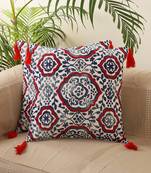 Abstract Blue & Red Embroidery with Dori work Cotton Set of 2 Cushion Cover