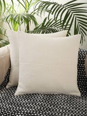 Textured Desgin Ivory Waffle Cotton Set of 2 Cushion Cover 1