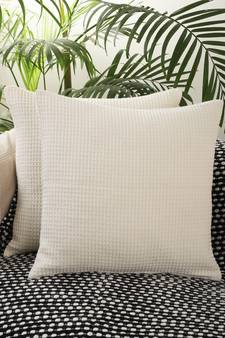 Textured Desgin Ivory Waffle Cotton Set of 2 Cushion Cover