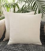 Textured Desgin Ivory Waffle Cotton Set of 5 Cushion Cover