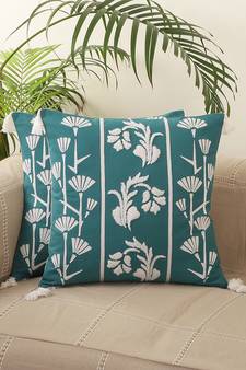 Aari work Green Embroidery with Floral Desgin Cotton Set of 2 Cushion Cover