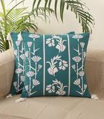 Aari work Green Embroidery with Floral Desgin Cotton Set of 2 Cushion Cover