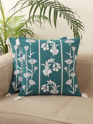 Aari work Green Embroidery with Floral Desgin Cotton Set of 5 Cushion Cover 1