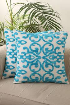 Aari work Blue & White Embroidery Cotton 1 Pc Cushion Cover