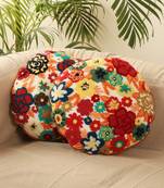 Aari work Multicolor Embroidery with Floral Desgin Cotton 1 Pcs Round Cushion Cover