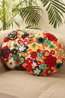 Aari work Multicolor Embroidery with Floral Desgin Cotton Set of 2 Round Cushion Cover