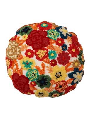 Aari work Multicolor Embroidery with Floral Desgin Cotton Set of 2 Round Cushion Cover 2