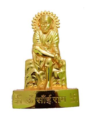Salvus Stunning Handmade Metal Sai Baba Idol Hindu God  10 x 2 cm Gold 1