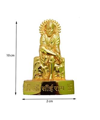 Salvus Stunning Handmade Metal Sai Baba Idol Hindu God  10 x 2 cm Gold 2