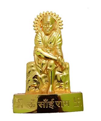 Salvus Stunning Handmade Metal Sai Baba Idol Hindu God  10 x 2 cm Gold 3