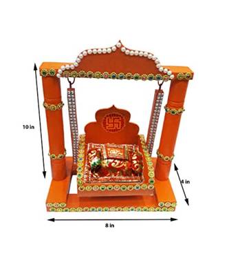 Salvus Handcrafted Wooden Jhula for Laddo Gopal suitable for Home-Office decor(10 x 8 Inch_Orange) 2