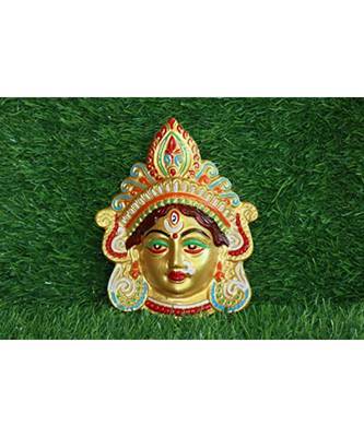 Salvus Handmade Multicolor Metal Maa Durga Face Mask Wall Hanging For Vastu Pooja & Decoration (5x6 Inch) 1