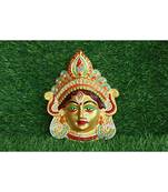 Salvus Handmade Multicolor Metal Maa Durga Face Mask Wall Hanging For Vastu Pooja & Decoration (5x6 Inch)