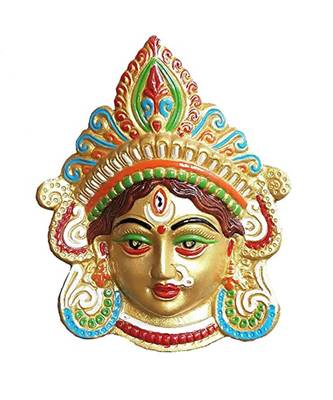 Salvus Handmade Multicolor Metal Maa Durga Face Mask Wall Hanging For Vastu Pooja & Decoration (5x6 Inch) 3