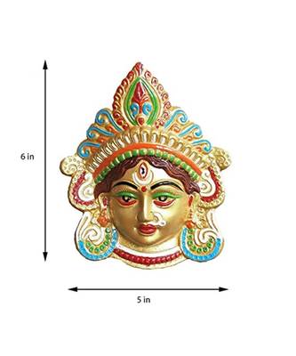 Salvus Handmade Multicolor Metal Maa Durga Face Mask Wall Hanging For Vastu Pooja & Decoration (5x6 Inch) 4