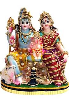 Decorative Shiv Family Figurine Set with Green Base