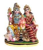 Decorative Shiv Family Figurine Set with Green Base