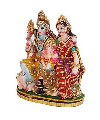 Decorative Shiv Family Figurine Set with Green Base 2