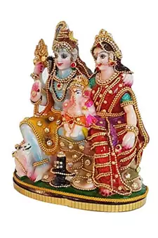 Decorative Shiv Family Figurine Set with Green Base