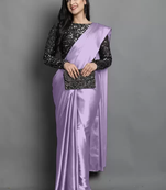 Light purple plain satin saree with blouse