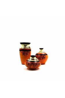 ESVAR STONECRAFT Present A Terracotta Earthenware Handpainted Terracotta Multicoloured Flower Vase Set of 3 pcs