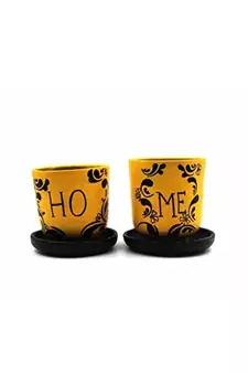 ESVAR STONECRAFT Present A Terracotta Hand Painted Decorative Multi Colour Pot for Artificial Planter Set of 2 pcs