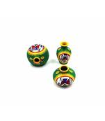 ESVAR STONECRAFT Present A Terracotta Hand Painted Decorative Pot in Green Multicolour Set of 3 pcs