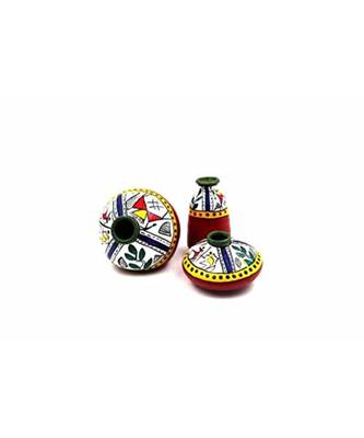 ESVAR STONECRAFT Present A Terracotta Hand Painted Decorative Pot in Red Multicolour Set of 3 pcs 2