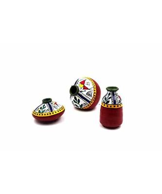 ESVAR STONECRAFT Present A Terracotta Hand Painted Decorative Pot in Red Multicolour Set of 3 pcs 3