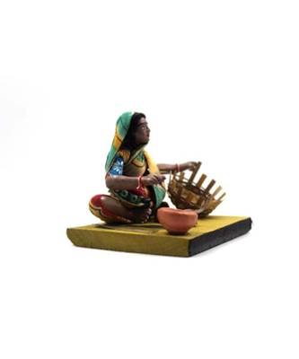 ESVAR STONECRAFT Handmade Terracotta Scupluture of Basket Making Lady Decorative Show Piece 1