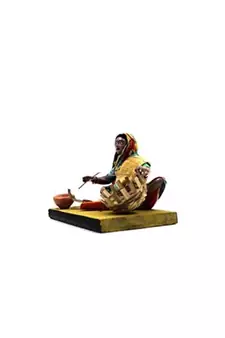 ESVAR STONECRAFT Handmade Terracotta Scupluture of Basket Making Lady Decorative Show Piece