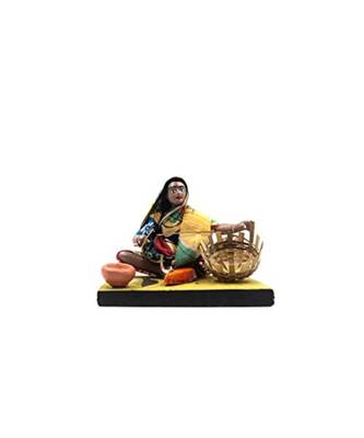 ESVAR STONECRAFT Handmade Terracotta Scupluture of Basket Making Lady Decorative Show Piece 3