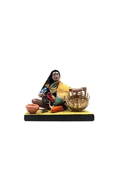 ESVAR STONECRAFT Handmade Terracotta Scupluture of Basket Making Lady Decorative Show Piece