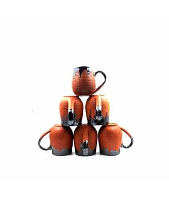 Esvar Stonecraft Handmade Ceramic Cotted Terracotta Coffee Mug Set of Six pcs with Traditional Bricks Design 1