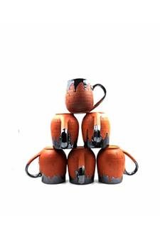 Esvar Stonecraft Handmade Ceramic Cotted Terracotta Coffee Mug Set of Six pcs with Traditional Bricks Design