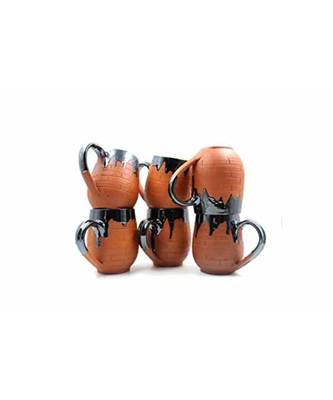 Esvar Stonecraft Handmade Ceramic Cotted Terracotta Coffee Mug Set of Six pcs with Traditional Bricks Design 2