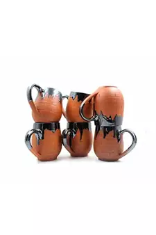 Esvar Stonecraft Handmade Ceramic Cotted Terracotta Coffee Mug Set of Six pcs with Traditional Bricks Design
