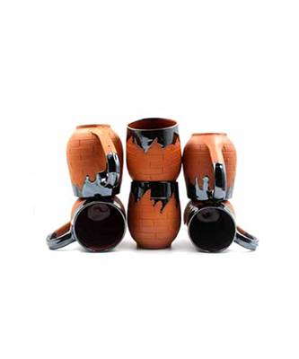 Esvar Stonecraft Handmade Ceramic Cotted Terracotta Coffee Mug Set of Six pcs with Traditional Bricks Design 3