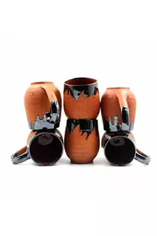 Esvar Stonecraft Handmade Ceramic Cotted Terracotta Coffee Mug Set of Six pcs with Traditional Bricks Design